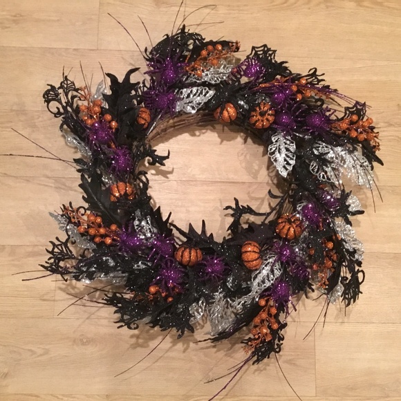 Halloween Pumpkin Spider Wreath Decoration - Picture 1 of 3